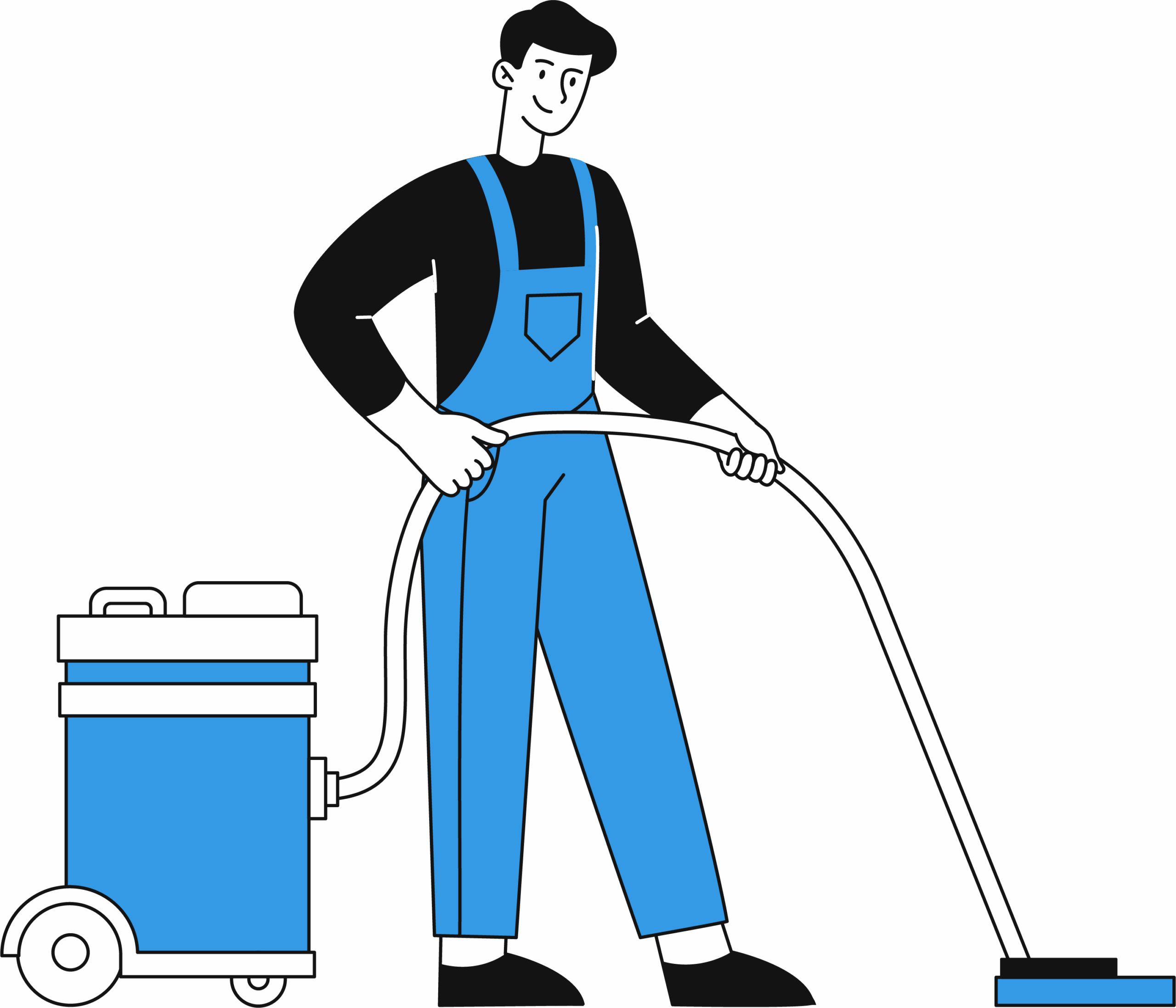 Mann reinigt Boden mit Maschine.